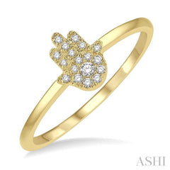1/10 Ctw Hamsa Round Cut Diamond Fashion Petite Ring in 10K Yellow Gold 1/10 Ctw Hamsa Round Cut Diamond Fashion Petite Ring in 10K Yellow Gold