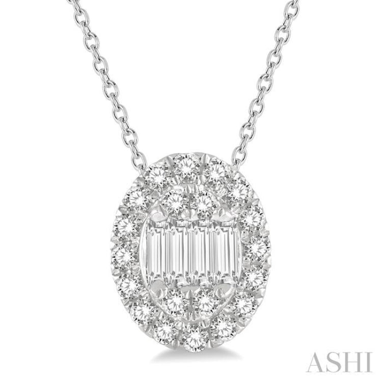 1/4 Ctw Oval Mount Baguette and Round Cut Diamond Pendant With Chain in 14K White Gold 1/4 Ctw Oval Mount Baguette and Round Cut Diamond Pendant With Chain in 14K White Gold