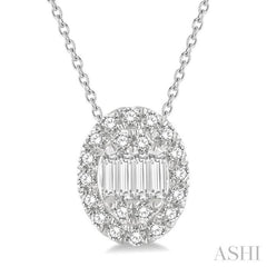 1/4 Ctw Oval Mount Baguette and Round Cut Diamond Pendant With Chain in 14K White Gold 1/4 Ctw Oval Mount Baguette and Round Cut Diamond Pendant With Chain in 14K White Gold