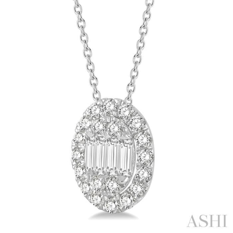 1/4 Ctw Oval Mount Baguette and Round Cut Diamond Pendant With Chain in 14K White Gold 1/4 Ctw Oval Mount Baguette and Round Cut Diamond Pendant With Chain in 14K White Gold