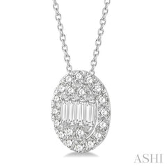 1/4 Ctw Oval Mount Baguette and Round Cut Diamond Pendant With Chain in 14K White Gold 1/4 Ctw Oval Mount Baguette and Round Cut Diamond Pendant With Chain in 14K White Gold