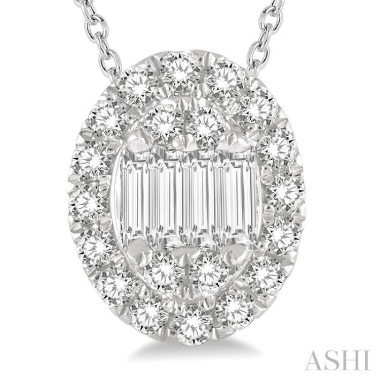 1/4 Ctw Oval Mount Baguette and Round Cut Diamond Pendant With Chain in 14K White Gold 1/4 Ctw Oval Mount Baguette and Round Cut Diamond Pendant With Chain in 14K White Gold