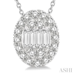 1/4 Ctw Oval Mount Baguette and Round Cut Diamond Pendant With Chain in 14K White Gold 1/4 Ctw Oval Mount Baguette and Round Cut Diamond Pendant With Chain in 14K White Gold