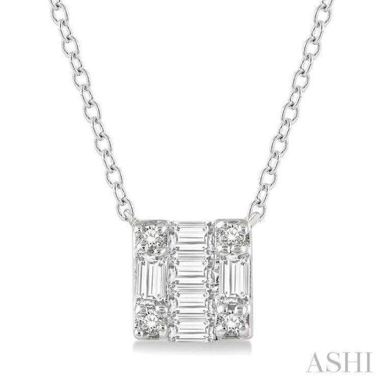1/8 Ctw Square Shape Baguette and Round Cut Diamond Petite Fashion Pendant With Chain in 10K White Gold 1/8 Ctw Square Shape Baguette and Round Cut Diamond Petite Fashion Pendant With Chain in 10K White Gold