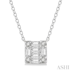 1/8 Ctw Square Shape Baguette and Round Cut Diamond Petite Fashion Pendant With Chain in 10K White Gold 1/8 Ctw Square Shape Baguette and Round Cut Diamond Petite Fashion Pendant With Chain in 10K White Gold
