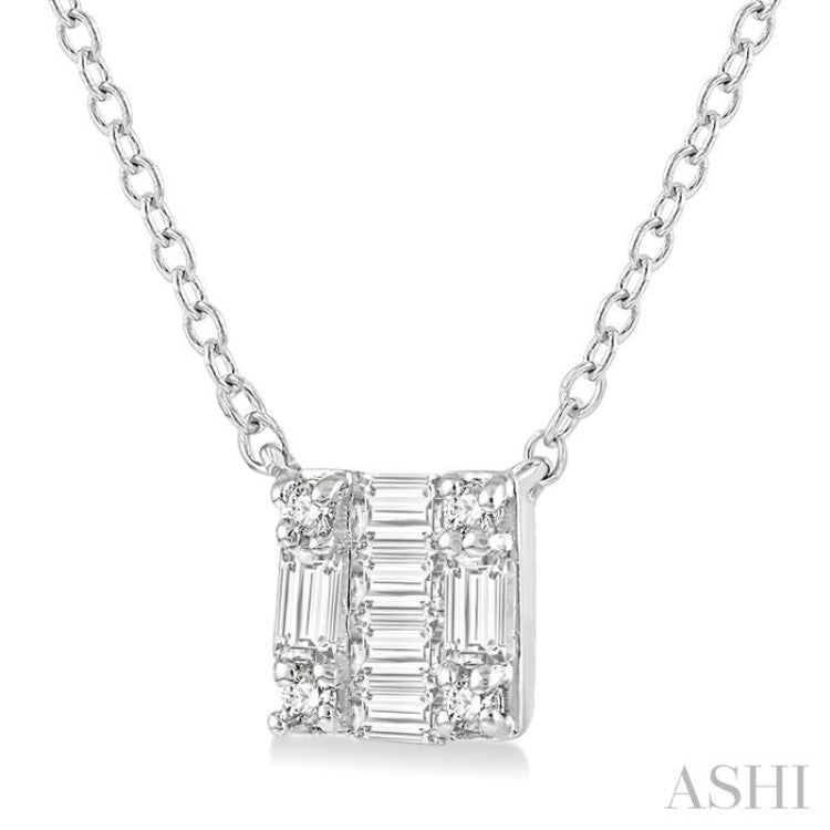 1/8 Ctw Square Shape Baguette and Round Cut Diamond Petite Fashion Pendant With Chain in 10K White Gold 1/8 Ctw Square Shape Baguette and Round Cut Diamond Petite Fashion Pendant With Chain in 10K White Gold