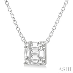 1/8 Ctw Square Shape Baguette and Round Cut Diamond Petite Fashion Pendant With Chain in 10K White Gold 1/8 Ctw Square Shape Baguette and Round Cut Diamond Petite Fashion Pendant With Chain in 10K White Gold