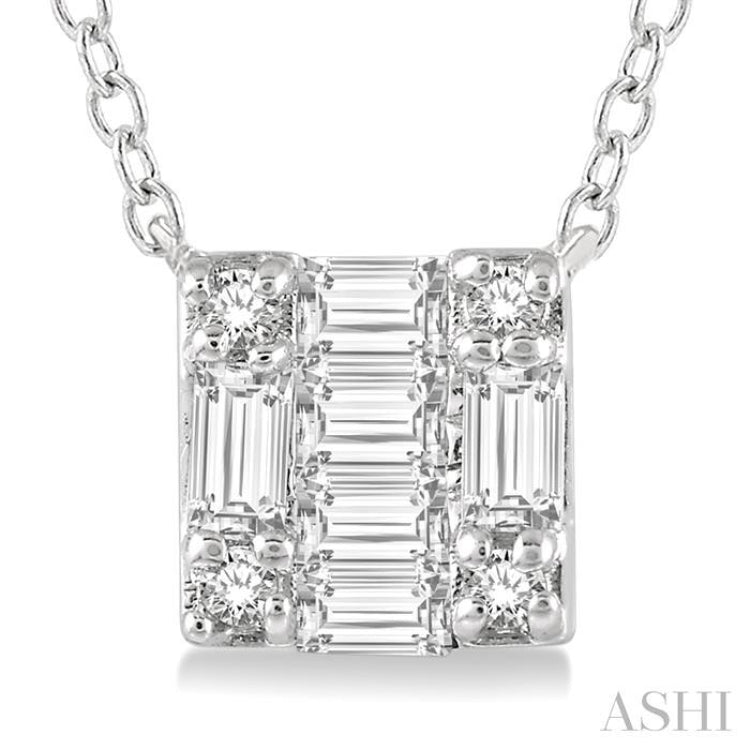 1/8 Ctw Square Shape Baguette and Round Cut Diamond Petite Fashion Pendant With Chain in 10K White Gold 1/8 Ctw Square Shape Baguette and Round Cut Diamond Petite Fashion Pendant With Chain in 10K White Gold
