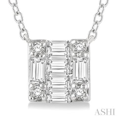 1/8 Ctw Square Shape Baguette and Round Cut Diamond Petite Fashion Pendant With Chain in 10K White Gold 1/8 Ctw Square Shape Baguette and Round Cut Diamond Petite Fashion Pendant With Chain in 10K White Gold