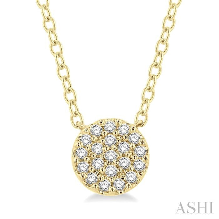 1/8 Ctw Disc Shape Round Cut Diamond Petite Fashion Pendant With Chain in 10K Yellow Gold 1/8 Ctw Disc Shape Round Cut Diamond Petite Fashion Pendant With Chain in 10K Yellow Gold