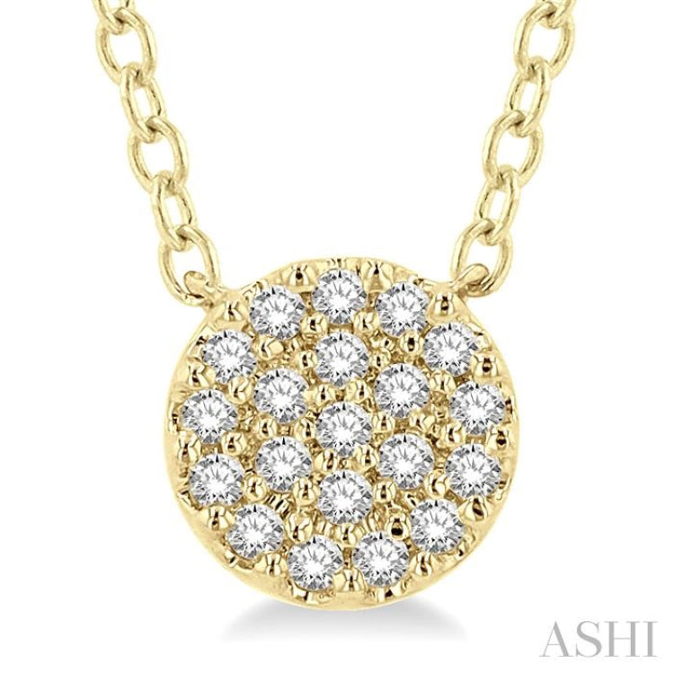 1/8 Ctw Disc Shape Round Cut Diamond Petite Fashion Pendant With Chain in 10K Yellow Gold 1/8 Ctw Disc Shape Round Cut Diamond Petite Fashion Pendant With Chain in 10K Yellow Gold