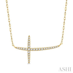 1/6 Ctw Cross Round Cut Diamond Necklace in 10K Yellow Gold 1/6 Ctw Cross Round Cut Diamond Necklace in 10K Yellow Gold