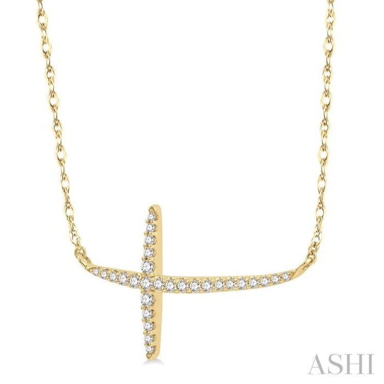 1/6 Ctw Cross Round Cut Diamond Necklace in 10K Yellow Gold 1/6 Ctw Cross Round Cut Diamond Necklace in 10K Yellow Gold
