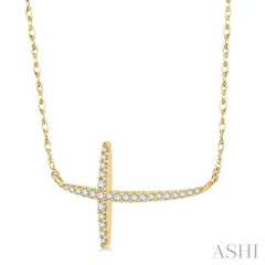 1/6 Ctw Cross Round Cut Diamond Necklace in 10K Yellow Gold 1/6 Ctw Cross Round Cut Diamond Necklace in 10K Yellow Gold
