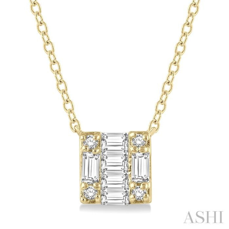 1/8 Ctw Square Shape Baguette and Round Cut Diamond Petite Fashion Pendant With Chain in 10K Yellow Gold 1/8 Ctw Square Shape Baguette and Round Cut Diamond Petite Fashion Pendant With Chain in 10K Yellow Gold