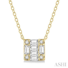 1/8 Ctw Square Shape Baguette and Round Cut Diamond Petite Fashion Pendant With Chain in 10K Yellow Gold 1/8 Ctw Square Shape Baguette and Round Cut Diamond Petite Fashion Pendant With Chain in 10K Yellow Gold