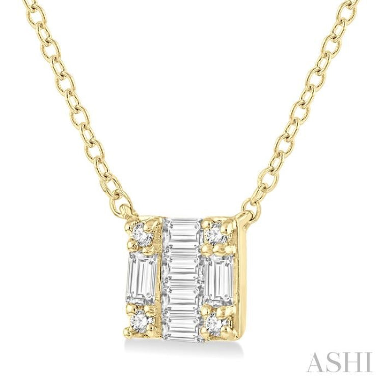 1/8 Ctw Square Shape Baguette and Round Cut Diamond Petite Fashion Pendant With Chain in 10K Yellow Gold 1/8 Ctw Square Shape Baguette and Round Cut Diamond Petite Fashion Pendant With Chain in 10K Yellow Gold