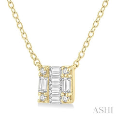 1/8 Ctw Square Shape Baguette and Round Cut Diamond Petite Fashion Pendant With Chain in 10K Yellow Gold 1/8 Ctw Square Shape Baguette and Round Cut Diamond Petite Fashion Pendant With Chain in 10K Yellow Gold