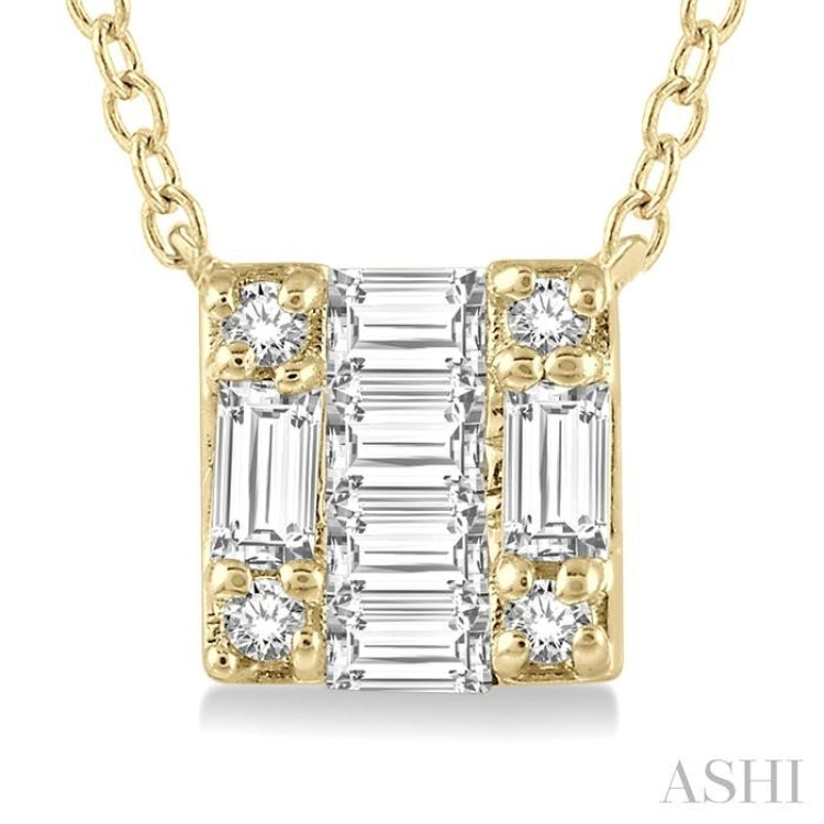 1/8 Ctw Square Shape Baguette and Round Cut Diamond Petite Fashion Pendant With Chain in 10K Yellow Gold 1/8 Ctw Square Shape Baguette and Round Cut Diamond Petite Fashion Pendant With Chain in 10K Yellow Gold