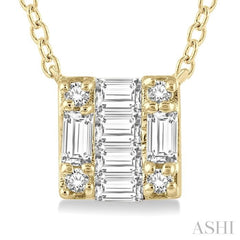 1/8 Ctw Square Shape Baguette and Round Cut Diamond Petite Fashion Pendant With Chain in 10K Yellow Gold 1/8 Ctw Square Shape Baguette and Round Cut Diamond Petite Fashion Pendant With Chain in 10K Yellow Gold