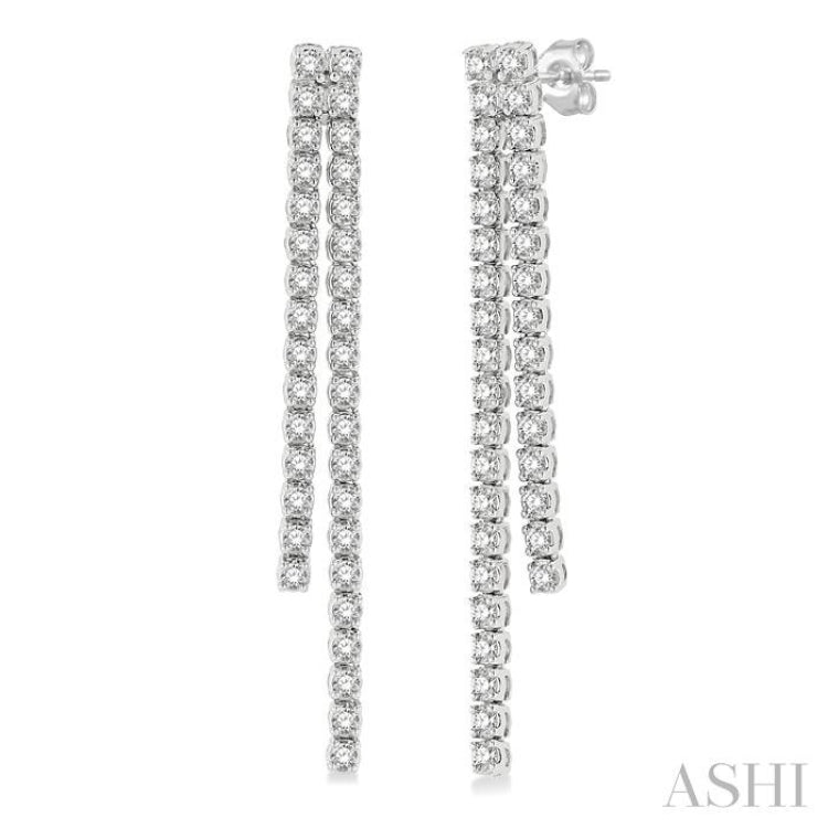 1 3/4 Ctw Twin Line Round Cut Diamond Tennis Earring in 14K White Gold 1 3/4 Ctw Twin Line Round Cut Diamond Tennis Earring in 14K White Gold
