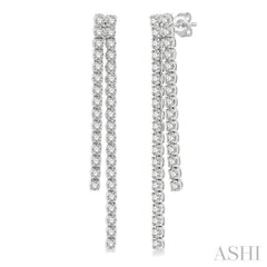 1 3/4 Ctw Twin Line Round Cut Diamond Tennis Earring in 14K White Gold 1 3/4 Ctw Twin Line Round Cut Diamond Tennis Earring in 14K White Gold