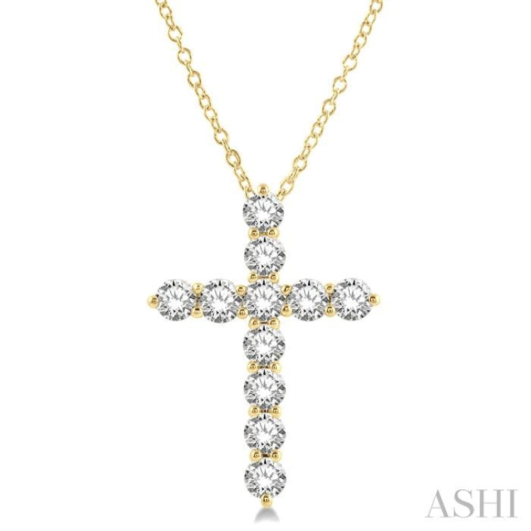 3 Ctw Latin Cross Round Cut Diamond Pendant With Chain in 14K Yellow Gold 3 Ctw Latin Cross Round Cut Diamond Pendant With Chain in 14K Yellow Gold
