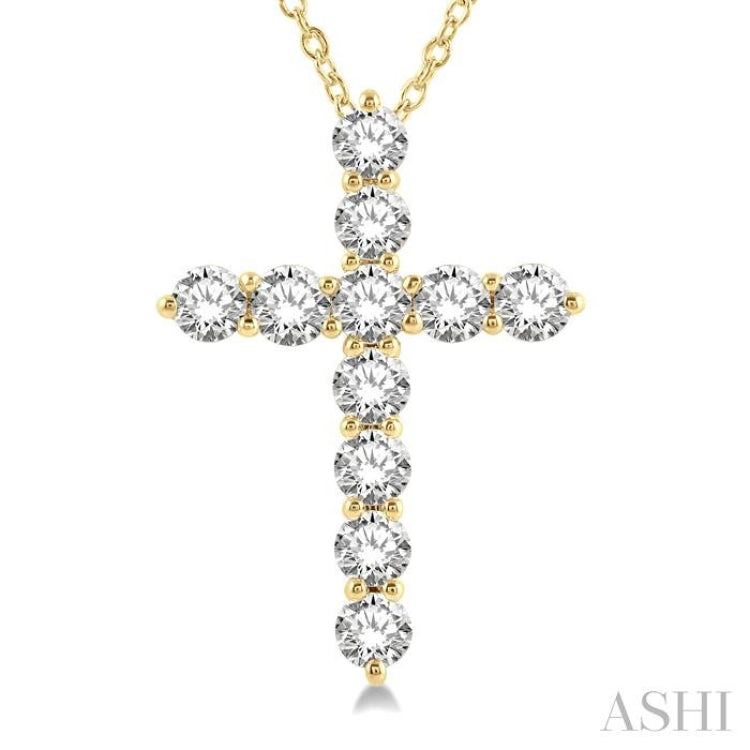 3 Ctw Latin Cross Round Cut Diamond Pendant With Chain in 14K Yellow Gold 3 Ctw Latin Cross Round Cut Diamond Pendant With Chain in 14K Yellow Gold