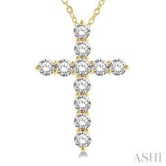 3 Ctw Latin Cross Round Cut Diamond Pendant With Chain in 14K Yellow Gold 3 Ctw Latin Cross Round Cut Diamond Pendant With Chain in 14K Yellow Gold