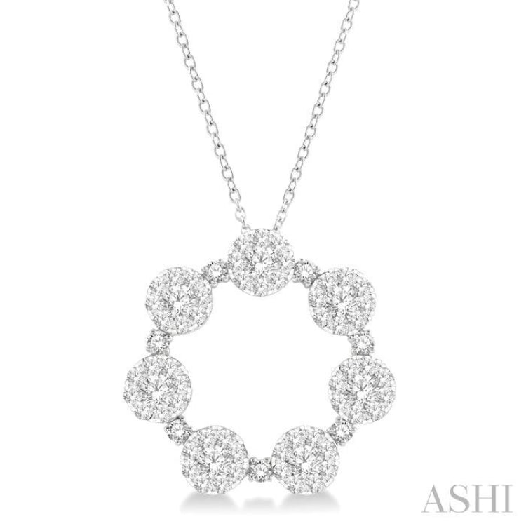 2 Ctw 7 Lovebright Circular Round Cut Diamond Pendant in 14K White Gold with Chain 2 Ctw 7 Lovebright Circular Round Cut Diamond Pendant in 14K White Gold with Chain