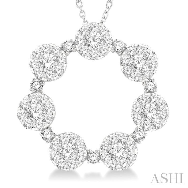 2 Ctw 7 Lovebright Circular Round Cut Diamond Pendant in 14K White Gold with Chain 2 Ctw 7 Lovebright Circular Round Cut Diamond Pendant in 14K White Gold with Chain