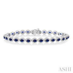 4x3 MM Oval Cut Sapphire and 1 ctw Round Cut Diamond Precious Bracelet in 14K White Gold 4x3 MM Oval Cut Sapphire and 1 ctw Round Cut Diamond Precious Bracelet in 14K White Gold