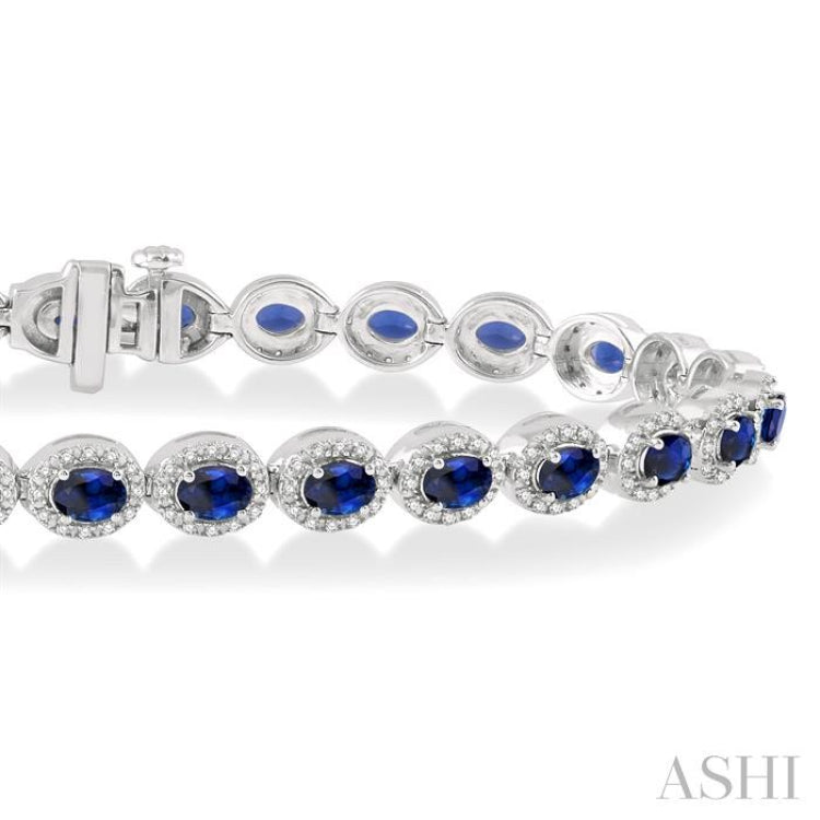 4x3 MM Oval Cut Sapphire and 1 ctw Round Cut Diamond Precious Bracelet in 14K White Gold 4x3 MM Oval Cut Sapphire and 1 ctw Round Cut Diamond Precious Bracelet in 14K White Gold