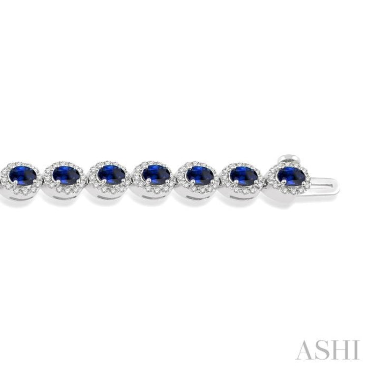 4x3 MM Oval Cut Sapphire and 1 ctw Round Cut Diamond Precious Bracelet in 14K White Gold 4x3 MM Oval Cut Sapphire and 1 ctw Round Cut Diamond Precious Bracelet in 14K White Gold