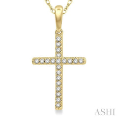 1/10 Ctw Cross Charm Petite Round Cut Diamond Fashion Pendant in 10K Yellow Gold with chain 1/10 Ctw Cross Charm Petite Round Cut Diamond Fashion Pendant in 10K Yellow Gold with chain