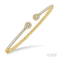 1 Ctw Pear Shape Round Cut Diamond Open Cuff Bangle in 14K Yellow Gold 1 Ctw Pear Shape Round Cut Diamond Open Cuff Bangle in 14K Yellow Gold