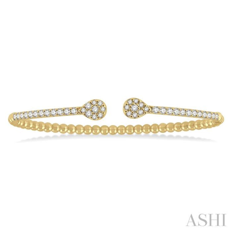 1 Ctw Pear Shape Round Cut Diamond Open Cuff Bangle in 14K Yellow Gold 1 Ctw Pear Shape Round Cut Diamond Open Cuff Bangle in 14K Yellow Gold