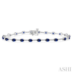 4x3 MM Oval Cut Sapphire and 1/3 Ctw Round Cut Diamond Precious Bracelet in 10K White Gold 4x3 MM Oval Cut Sapphire and 1/3 Ctw Round Cut Diamond Precious Bracelet in 10K White Gold