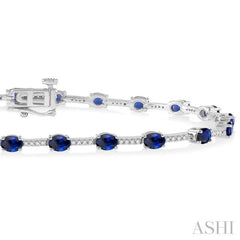 4x3 MM Oval Cut Sapphire and 1/3 Ctw Round Cut Diamond Precious Bracelet in 10K White Gold 4x3 MM Oval Cut Sapphire and 1/3 Ctw Round Cut Diamond Precious Bracelet in 10K White Gold