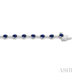 4x3 MM Oval Cut Sapphire and 1/3 Ctw Round Cut Diamond Precious Bracelet in 10K White Gold 4x3 MM Oval Cut Sapphire and 1/3 Ctw Round Cut Diamond Precious Bracelet in 10K White Gold