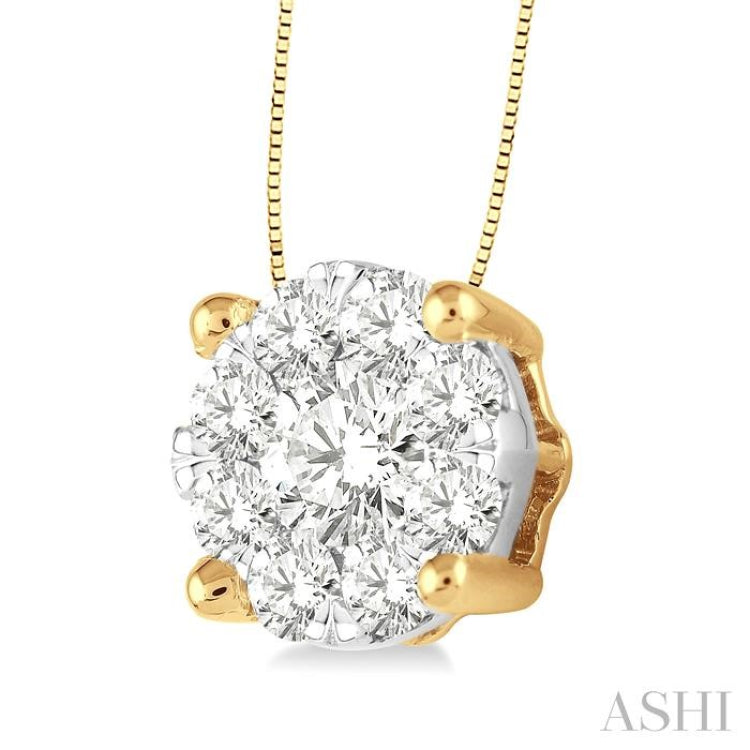 1 Ctw Lovebright Round Cut Diamond Pendant in 14K Yellow and White Gold with Chain 1 Ctw Lovebright Round Cut Diamond Pendant in 14K Yellow and White Gold with Chain