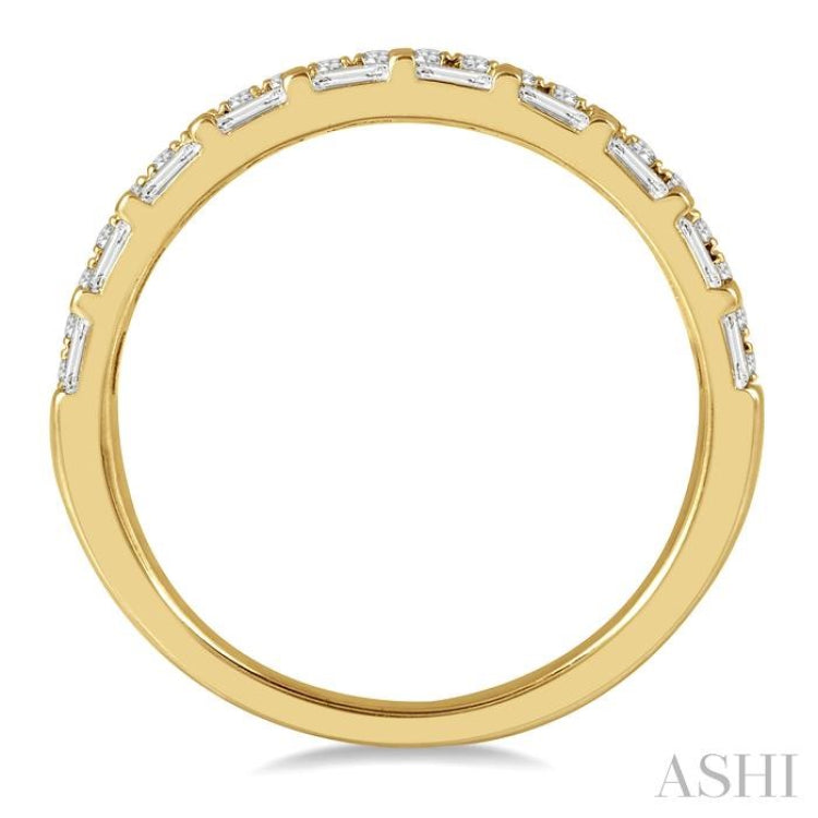 1/2 ctw Parallel Row Baguette and Round Cut Diamond Stackable Fashion Band in 14K Yellow Gold 1/2 ctw Parallel Row Baguette and Round Cut Diamond Stackable Fashion Band in 14K Yellow Gold