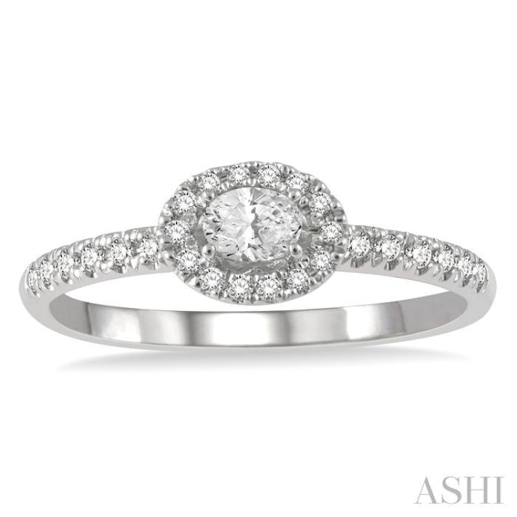 1/3 Ctw Oval Shape Round Cut Diamond Fashion Petite Ring with 1/6 Ct Oval Cut Center Stone in 14K White Gold 1/3 Ctw Oval Shape Round Cut Diamond Fashion Petite Ring with 1/6 Ct Oval Cut Center Stone in 14K White Gold