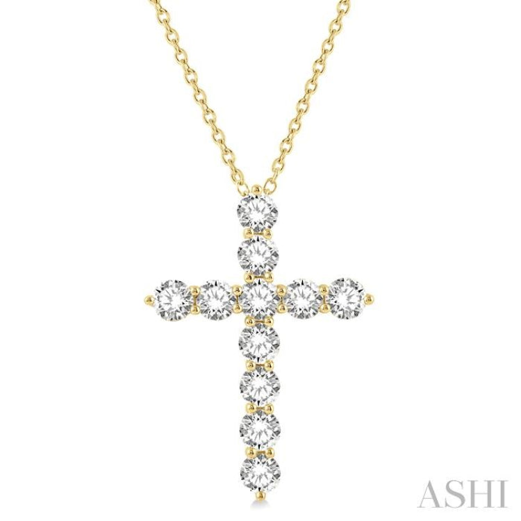 4 Ctw Round Cut Diamond Cross Pendant in 14K Yellow Gold with Chain 4 Ctw Round Cut Diamond Cross Pendant in 14K Yellow Gold with Chain