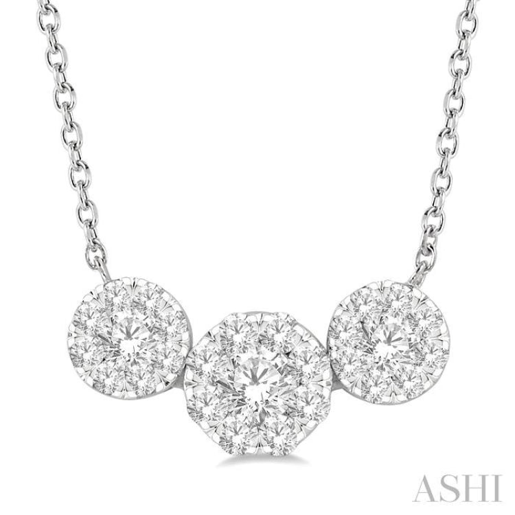 3/4 Ctw 3-Stone Lovebright Round Cut Diamond Necklace in 14K White Gold 3/4 Ctw 3-Stone Lovebright Round Cut Diamond Necklace in 14K White Gold