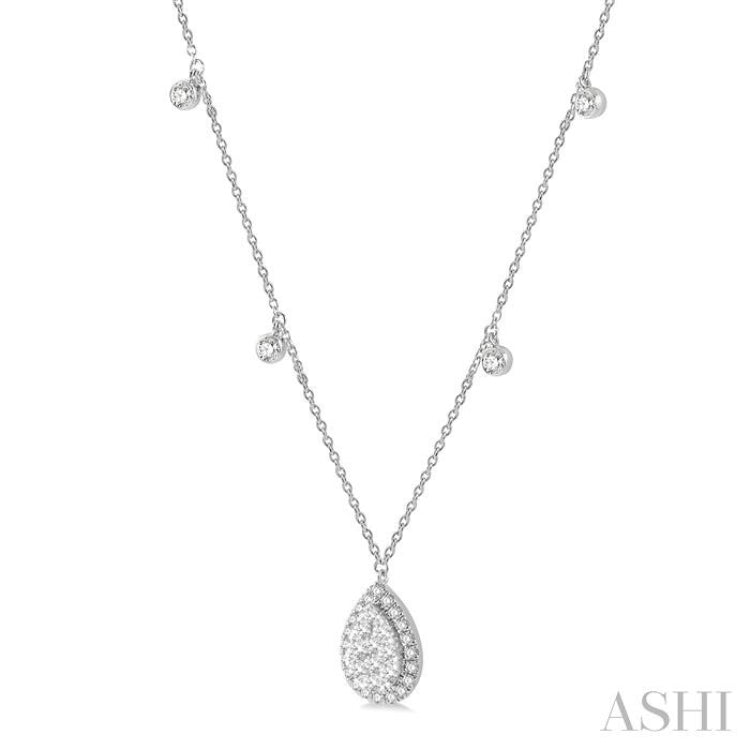 3/4 Ctw Pear Shape Lovebright Round Cut Diamond Necklace in 14K White Gold 3/4 Ctw Pear Shape Lovebright Round Cut Diamond Necklace in 14K White Gold