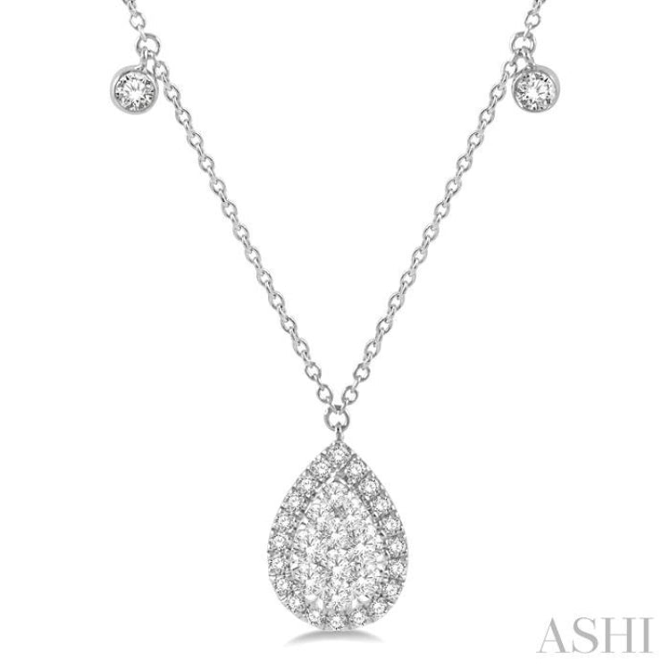 3/4 Ctw Pear Shape Lovebright Round Cut Diamond Necklace in 14K White Gold 3/4 Ctw Pear Shape Lovebright Round Cut Diamond Necklace in 14K White Gold