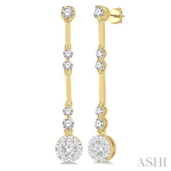 3/4 Ctw Tri-Section Lovebright Round Cut Diamond Bar Link Earrings in 14K Yellow and White Gold 3/4 Ctw Tri-Section Lovebright Round Cut Diamond Bar Link Earrings in 14K Yellow and White Gold
