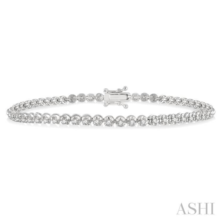 1 Ctw Round Cut Diamond Illusion Tennis Bracelet in 14K White Gold 1 Ctw Round Cut Diamond Illusion Tennis Bracelet in 14K White Gold