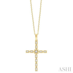 1/5 Ctw Baguette and Round Cut Diamond Cross Pendant With Chain in 10K Yellow Gold 1/5 Ctw Baguette and Round Cut Diamond Cross Pendant With Chain in 10K Yellow Gold